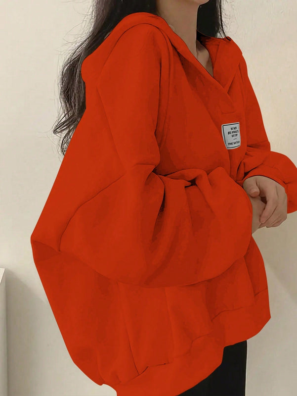 Ezwear sudadera con capucha de manga larga informal con estampado de letra, hombros caidos y cordon, para otono