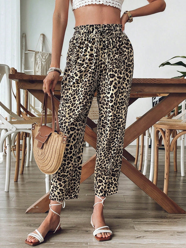 Vcay pantalones casuales y relajados con estampado de leopardo para mujer, para volver a la escuela para el uso diario, atuendos de otono, ir y venir, minimalista, oficina, dinero viejo, simple, ropa de maestro