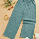 Essnce pantalones casuales de pernera ancha de 7/8 con textura y cintura anudada de unicolor para mujer