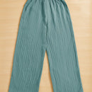Essnce pantalones casuales de pernera ancha de 7/8 con textura y cintura anudada de unicolor para mujer
