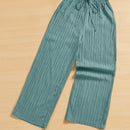 Essnce pantalones casuales de pernera ancha de 7/8 con textura y cintura anudada de unicolor para mujer