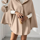 Prive poncho de abrigo con capucha y cuello de piel, de unicolor, de uso casual diario, para otono/invierno