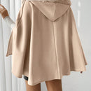 Prive poncho de abrigo con capucha y cuello de piel, de unicolor, de uso casual diario, para otono/invierno