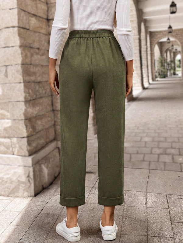 Emery rose pantalones casuales de unicolor de pana con bolsillo y forma conica para mujer, para otono