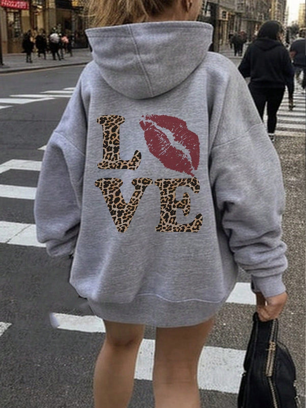 Ezwear sudadera informal tipo streetwear con lema, con corte holgado, estampado negro y rosa, para mujer, otono invierno