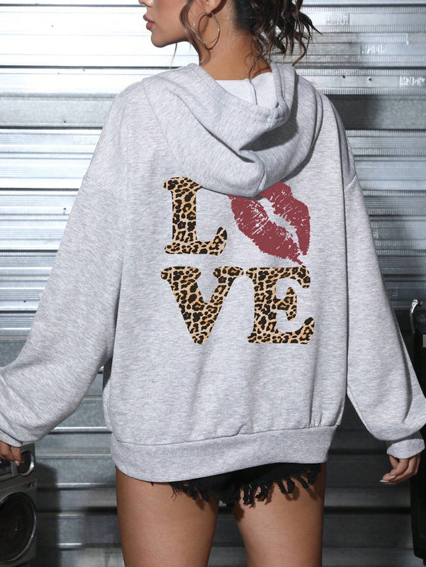 Ezwear sudadera informal tipo streetwear con lema, con corte holgado, estampado negro y rosa, para mujer, otono invierno