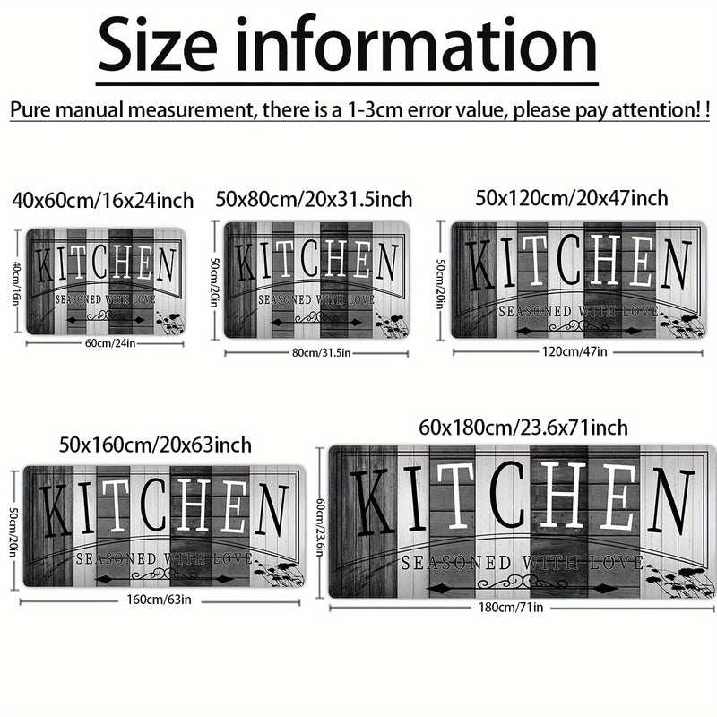 Tapete de cocina absorbente de impresión premium - Tapete de piso de poliéster duradero y antideslizante con diseño "KITCHEN", ideal para entrada, sala de lavandería, baño, pasillo, sala de estar, decoración de dormitorio, tapete de sala de lavandería |