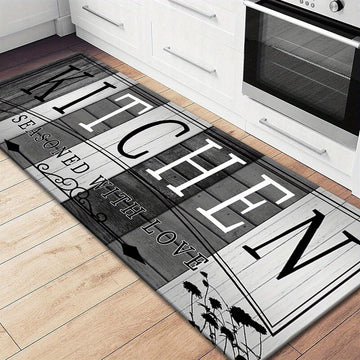 Tapete de cocina absorbente de impresión premium - Tapete de piso de poliéster duradero y antideslizante con diseño "KITCHEN", ideal para entrada, sala de lavandería, baño, pasillo, sala de estar, decoración de dormitorio, tapete de sala de lavandería |
