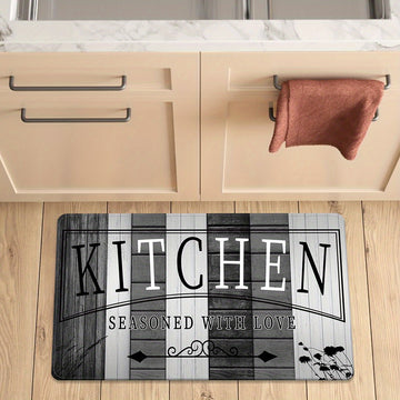 Tapete de cocina absorbente de impresión premium - Tapete de piso de poliéster duradero y antideslizante con diseño "KITCHEN", ideal para entrada, sala de lavandería, baño, pasillo, sala de estar, decoración de dormitorio, tapete de sala de lavandería |