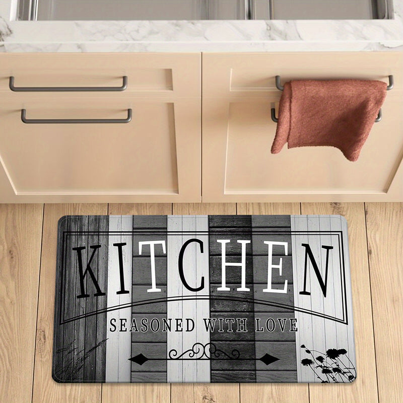 Tapete de cocina absorbente de impresión premium - Tapete de piso de poliéster duradero y antideslizante con diseño "KITCHEN", ideal para entrada, sala de lavandería, baño, pasillo, sala de estar, decoración de dormitorio, tapete de sala de lavandería |