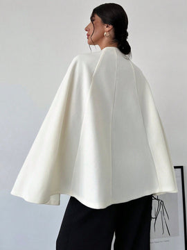 Prive cardigan tipo poncho de color albaricoque solido y elegante, abrigo minimalista para mujer