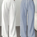 Ezwear pantalones casuales de pierna recta para mujer, pantalones holgados con rayas para el hogar