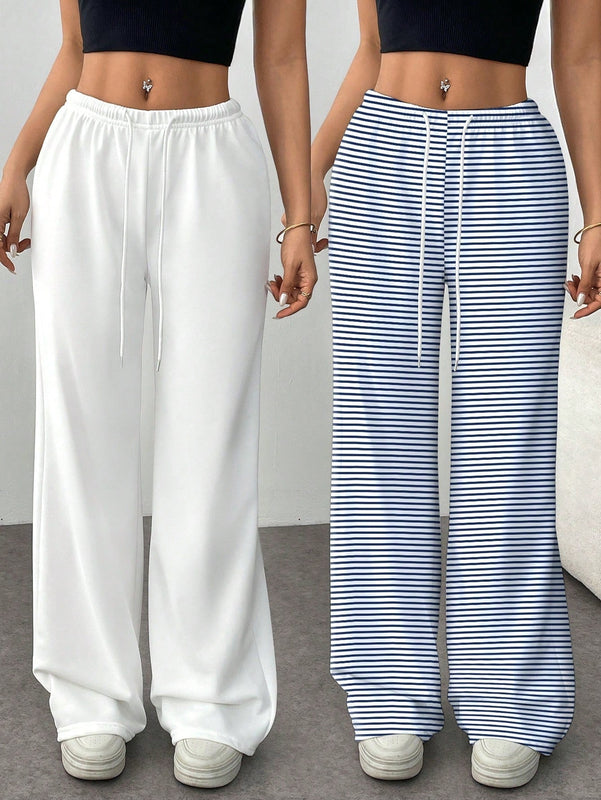 Ezwear pantalones casuales de pierna recta para mujer, pantalones holgados con rayas para el hogar