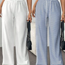 Ezwear pantalones casuales de pierna recta para mujer, pantalones holgados con rayas para el hogar