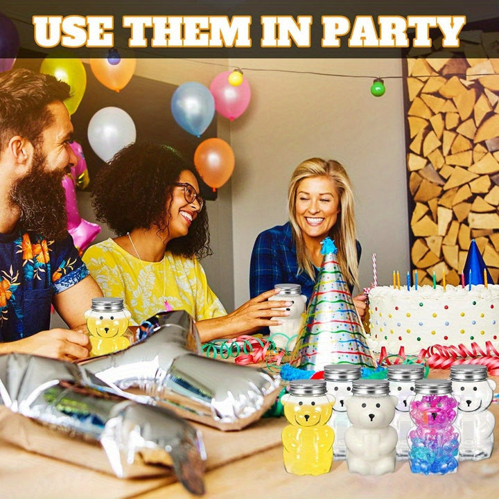 Conjunto de 20 tarros de plástico en forma de osito con tapas de aluminio selladas - Recipientes a prueba de humedad, compactos y portátiles para dulces, té, bebidas, regalos y detalles para fiestas - No se necesita electricidad