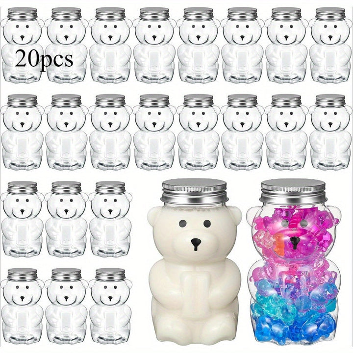 Conjunto de 20 tarros de plástico en forma de osito con tapas de aluminio selladas - Recipientes a prueba de humedad, compactos y portátiles para dulces, té, bebidas, regalos y detalles para fiestas - No se necesita electricidad