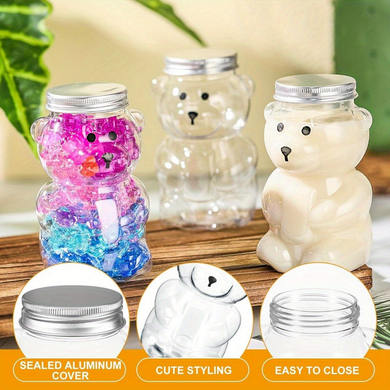 Conjunto de 20 tarros de plástico en forma de osito con tapas de aluminio selladas - Recipientes a prueba de humedad, compactos y portátiles para dulces, té, bebidas, regalos y detalles para fiestas - No se necesita electricidad