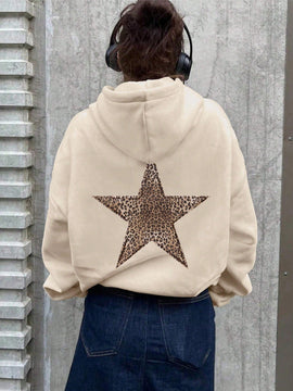 Ezwear sudadera con capucha de felpa con estampado de leopardo y estrella, otono/invierno