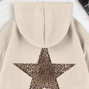 Ezwear sudadera con capucha de felpa con estampado de leopardo y estrella, otono/invierno