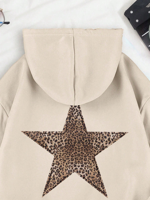 Ezwear sudadera con capucha de felpa con estampado de leopardo y estrella, otono/invierno