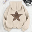 Ezwear sudadera con capucha de felpa con estampado de leopardo y estrella, otono/invierno