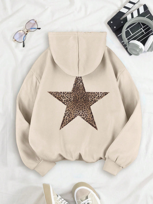 Ezwear sudadera con capucha de felpa con estampado de leopardo y estrella, otono/invierno