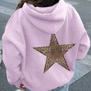 Ezwear sudadera con capucha de felpa con estampado de leopardo y estrella, otono/invierno