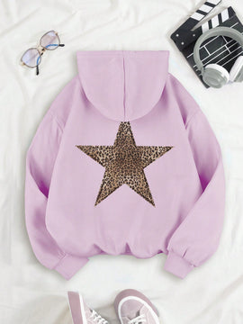 Ezwear sudadera con capucha estandar con estampado de leopardo y grafico de estrella