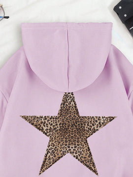 Ezwear sudadera con capucha de felpa con estampado de leopardo y estrella, otono/invierno