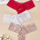 3 piezas de ropa interior femenina de encaje sexy, tanga transparente de moda, respirable y comodo, pantalones de mujer con elastico, casual y de unicolor g-string, lenceria de personalidad para chicas