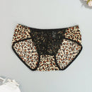 Juego de 4 bragas con encaje y saten sin costuras, diseno de estampado de leopardo con tira cruzada en la cintura y borde de encaje en forma de triangulo para mujer