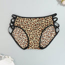 Juego de 4 bragas con encaje y saten sin costuras, diseno de estampado de leopardo con tira cruzada en la cintura y borde de encaje en forma de triangulo para mujer