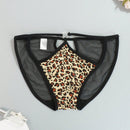 Juego de 4 bragas con encaje y saten sin costuras, diseno de estampado de leopardo con tira cruzada en la cintura y borde de encaje en forma de triangulo para mujer