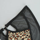 Juego de 4 bragas con encaje y saten sin costuras, diseno de estampado de leopardo con tira cruzada en la cintura y borde de encaje en forma de triangulo para mujer