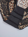 Juego de 4 bragas con encaje y saten sin costuras, diseno de estampado de leopardo con tira cruzada en la cintura y borde de encaje en forma de triangulo para mujer