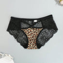 Juego de 4 bragas con encaje y saten sin costuras, diseno de estampado de leopardo con tira cruzada en la cintura y borde de encaje en forma de triangulo para mujer