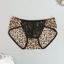 Juego de 4 bragas con encaje y saten sin costuras, diseno de estampado de leopardo con tira cruzada en la cintura y borde de encaje en forma de triangulo para mujer