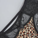 Juego de 4 bragas con encaje y saten sin costuras, diseno de estampado de leopardo con tira cruzada en la cintura y borde de encaje en forma de triangulo para mujer