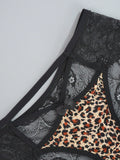 Juego de 4 bragas con encaje y saten sin costuras, diseno de estampado de leopardo con tira cruzada en la cintura y borde de encaje en forma de triangulo para mujer