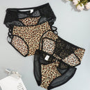 Juego de 4 bragas con encaje y saten sin costuras, diseno de estampado de leopardo con tira cruzada en la cintura y borde de encaje en forma de triangulo para mujer