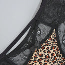 Juego de 4 bragas con encaje y saten sin costuras, diseno de estampado de leopardo con tira cruzada en la cintura y borde de encaje en forma de triangulo para mujer