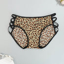 Juego de 4 bragas con encaje y saten sin costuras, diseno de estampado de leopardo con tira cruzada en la cintura y borde de encaje en forma de triangulo para mujer