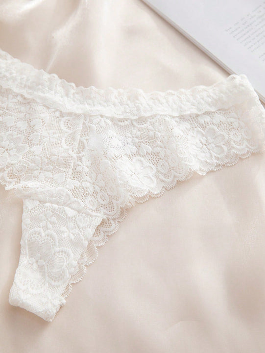 1 pieza tanga de encaje blanco, lenceria comoda para damas