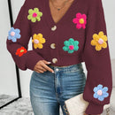 Essnce 1 pieza cardigan casual de manga larga con botones al frente y bordado floral