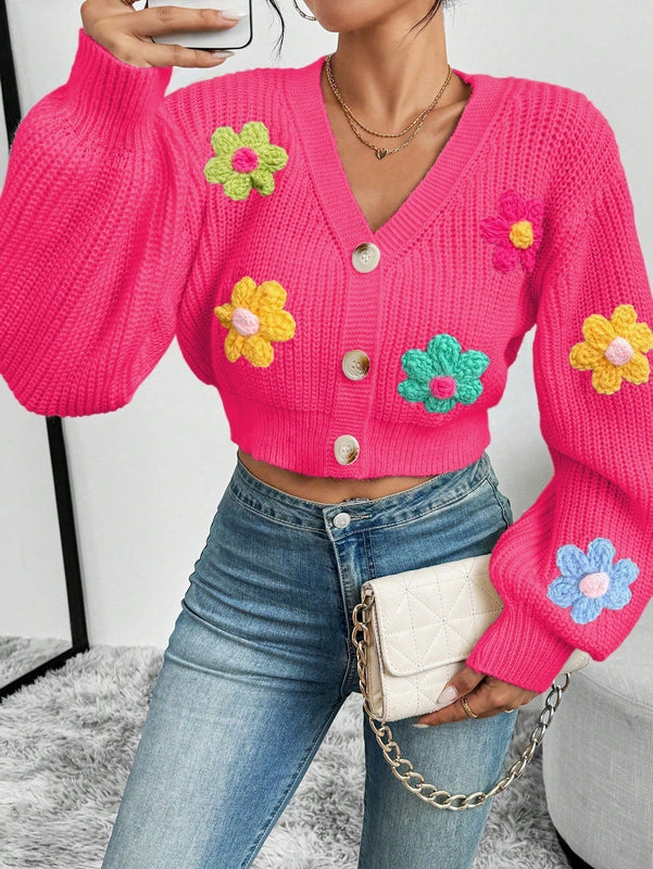 Essnce cardigan informal de mujer con botones delanteros y estampado de flores, apropiado para el uso diario en otono/invierno