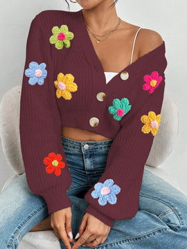 Essnce cardigan informal de mujer con botones delanteros y estampado de flores, apropiado para el uso diario en otono/invierno