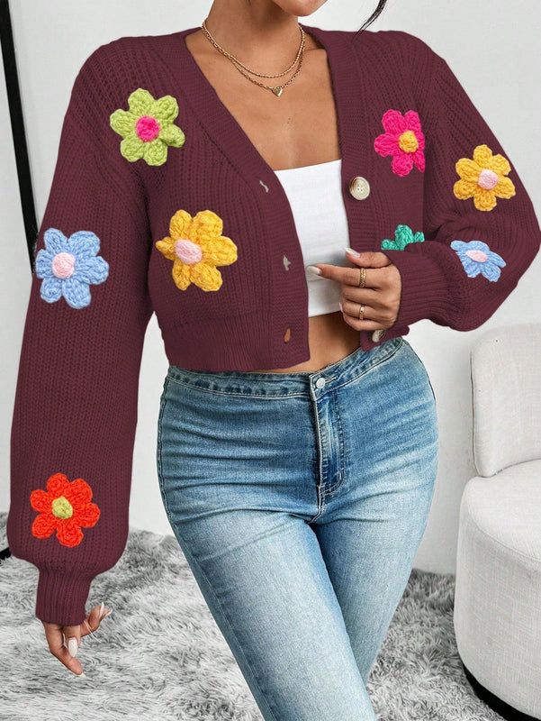 Essnce cardigan informal de mujer con botones delanteros y estampado de flores, apropiado para el uso diario en otono/invierno