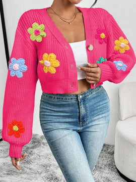 Essnce cardigan informal de mujer con botones delanteros y estampado de flores, apropiado para el uso diario en otono/invierno