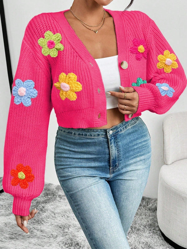 Essnce 1 pieza blusa de manga larga con botones al frente y decoracion floral, diseno minimalista para uso casual diario