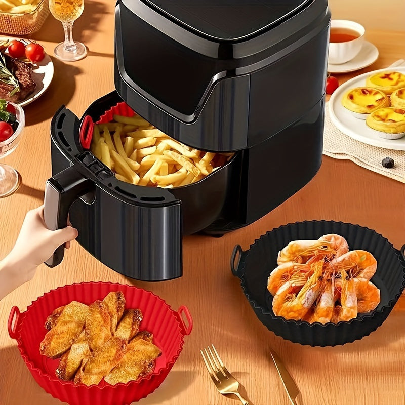 1 pieza de 8 pulgadas de forro de silicona para freidor de aire con diseño 3D - Reciclable, no adhiere, inserto de cesta resistente al calor (450°F), bandeja de hornear plegable para almacenamiento fácil, se adapta a la mayoría de los freidores de aire -